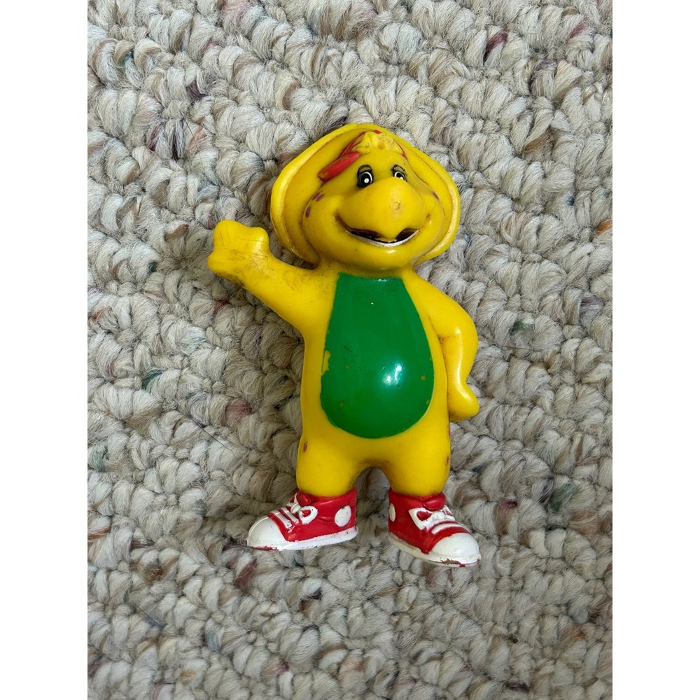 Vintage Barney & Friends BJ Yellow Dinosaur PVC Figure Red Sneakers Waving 90s